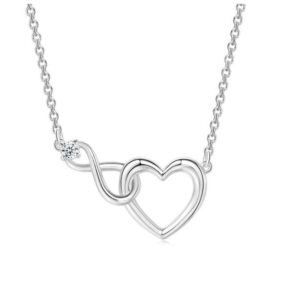 Infinity Heart Set - Silver - CZs - 16-18" Necklace & Bracelet - Picture 2 of 3